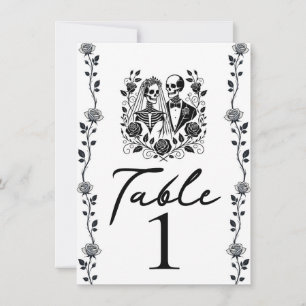 Convites Número de Mesa Floral de Rosa de Esqueleto Branco 