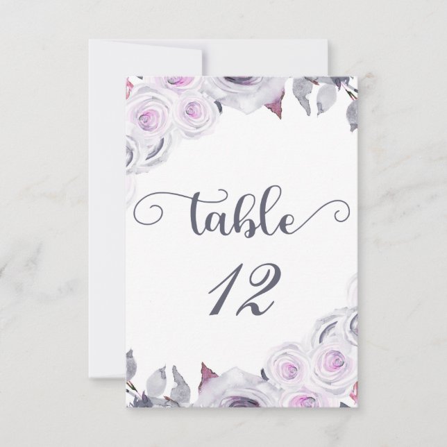 Convites Número de Mesa Floral Lavanda e Cinza Assentamento (Frente)
