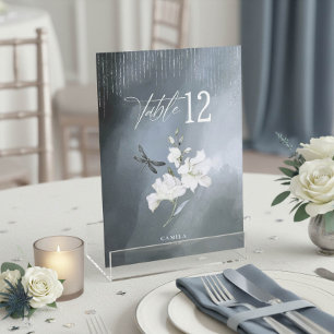 Convites Número de Mesa Floral Libélula Sweet 16 Azul ID131