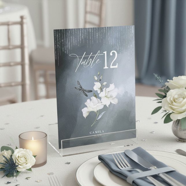 Convites Número de Mesa Floral Libélula Sweet 16 Azul ID131 (Criador carregado)