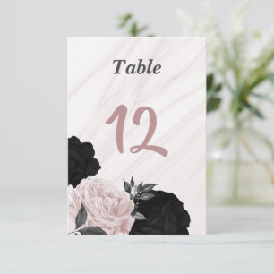 Convites Número de mesa floral preto e rosa romântico