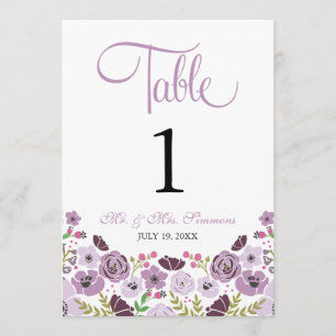 Convites Número de Mesa Floral   Roxo