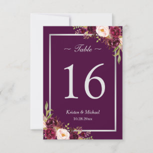 Convites Número de Mesa Floral Roxo Ameixa Rústico Cinza Pr