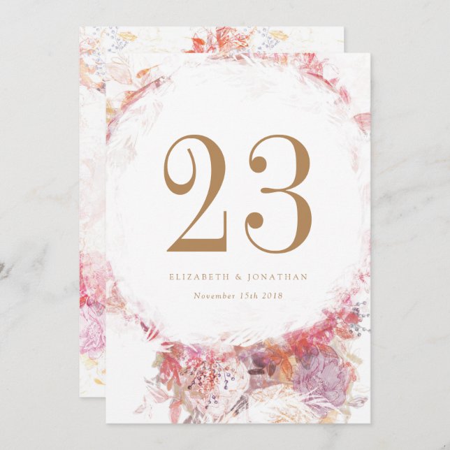 Convites Número de Mesa Flores Cor-de-Rosa Primavera Românt (Frente/Verso)