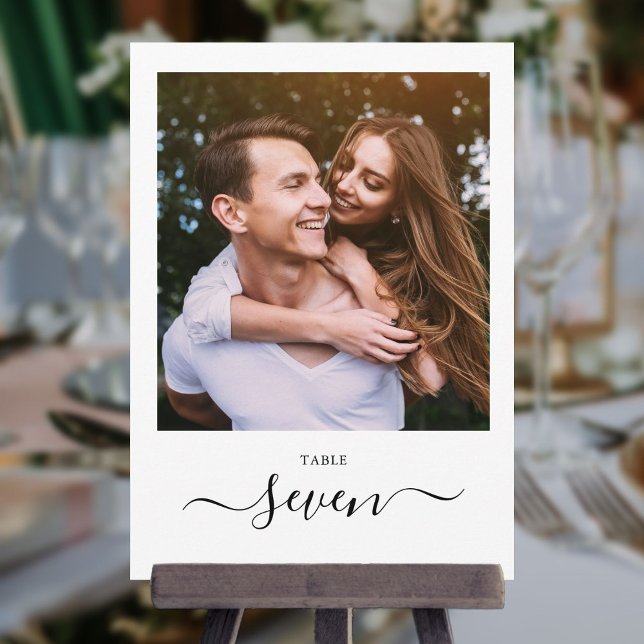 Convites Número de Mesa Foto Script Preto Elegante (Criador carregado)