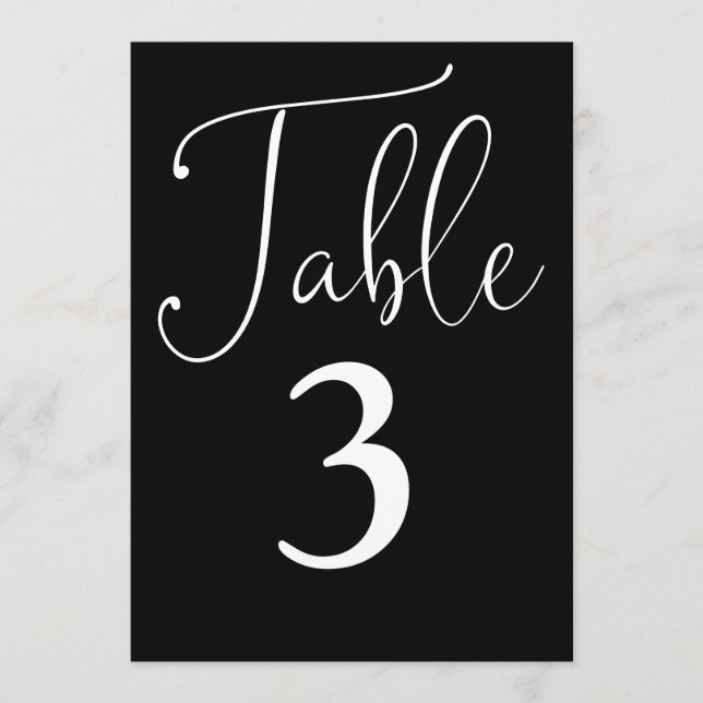 Convites Número de mesa grande simples preto e branco elega (Frente)