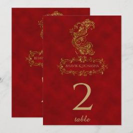 Convites Número de Mesa Indiano Pavão Vermelho e Dourado
