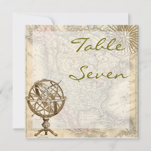 Convites Número de Mesa Mapa Vintage (Frente)