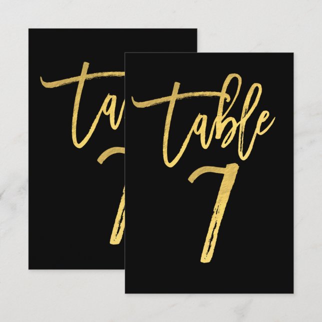 Convites Número de Mesa Moderno em Folha de Ouro Elegante 7 (Frente/Verso)