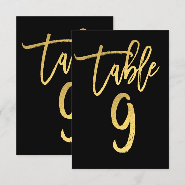 Convites Número de Mesa Moderno em Folha de Ouro Elegante 9 (Frente/Verso)