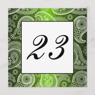 Convites Número de Mesa Paisley com Brilho Verde e Renda Br