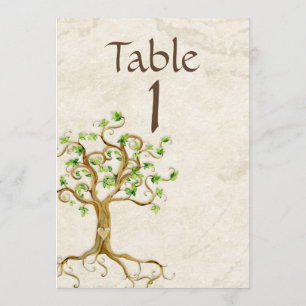 Convites Número de Mesa Pergaminho Bege Raiz de Árvore Rede