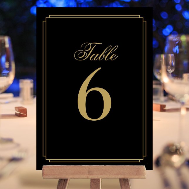 Convites Número de Mesa Preto e Dourado Art Deco (Art Deco Black And Gold Table Number)