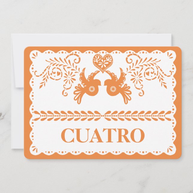 Convites Número de Mesa Quatro Papel Picado Dourado Festa (Frente)