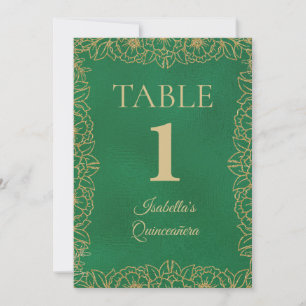 Convites Número de Mesa Quinceañera Ouro Verde Esmeralda