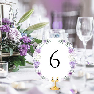Convites Número de Mesa Redondo Floral Lavanda Roxa