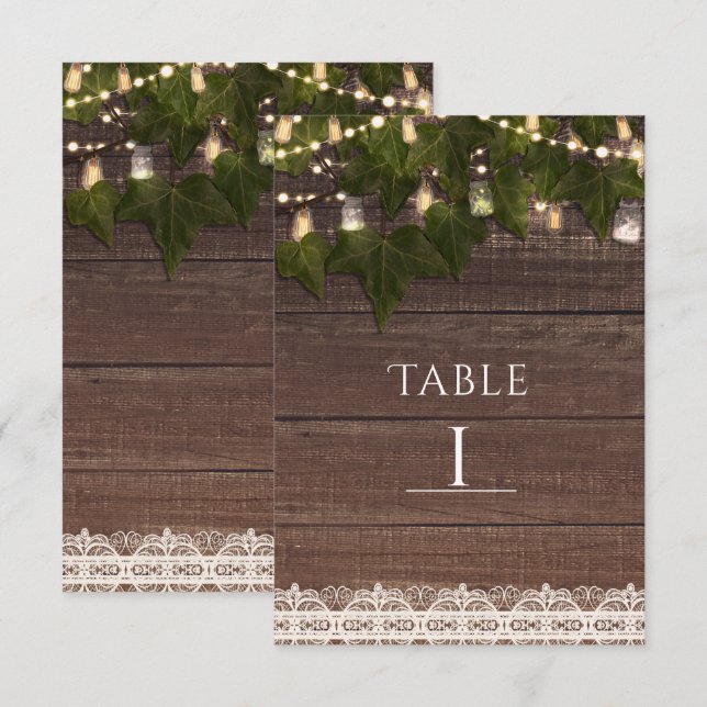 Convites Número de Mesa Rústico com Jarra de Mason e Luzes  (Frente/Verso)