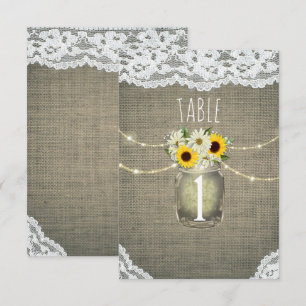 Convites Número de mesa rústico de girassóis de margaridas 