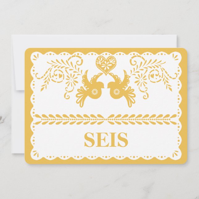 Convites Número de Mesa Seis Six Papel Picado Dourado Fiest (Verso)