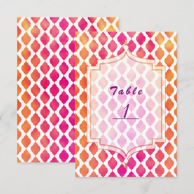 Convites Número de mesa tema de festa marroquina rosa e lar (Frente/Verso)