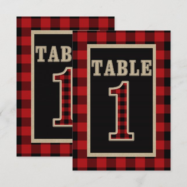 Convites Número de mesa xadrez búfalo vermelho e preto rúst (Frente/Verso)