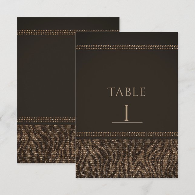 Convites Número de Mesa Zebra Brilho Marrom Dourado Glam Ch (Frente/Verso)