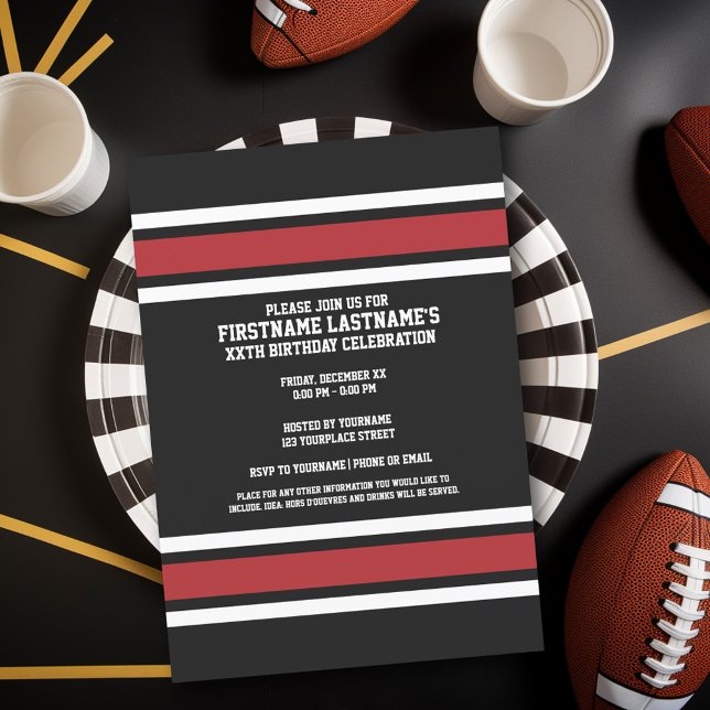 Convites Número de Nome Personalizado de Jersey do Black an (Birthday Party Invitation - Sports Theme - Football Party Invitation)