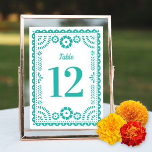Convites Número de Tabela Casada Colorida Aqua Papel Picado