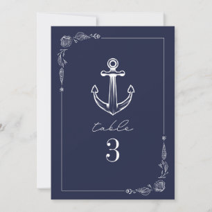 Convites Número de Tabela de Casamento Azul-Ancorante Rústi