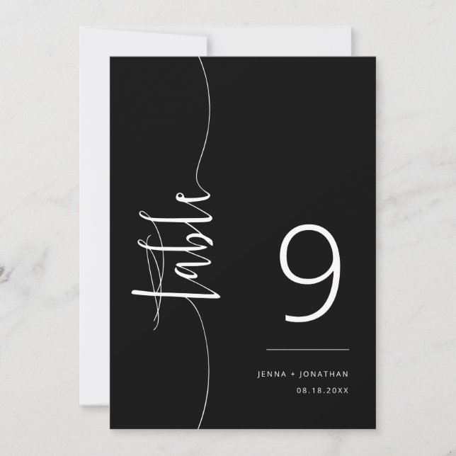 Convites Número de Tabela de Casamento de Script Negra Clás (Frente)