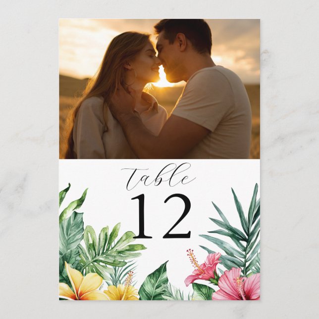 Convites Número de Tabela de Fotografias Tropicais Watercol (Verso)