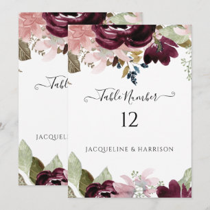 Convites Número de Tabela Elegante Floral de Blush Vermelho