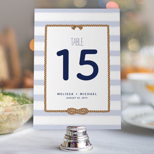 Convites Número de Tabela Náutica do Nó Azul Pastel (5x7) (Modern Pastel Blue & White Striped Nautical Wedding or Event Table Numbers (Available for Download))