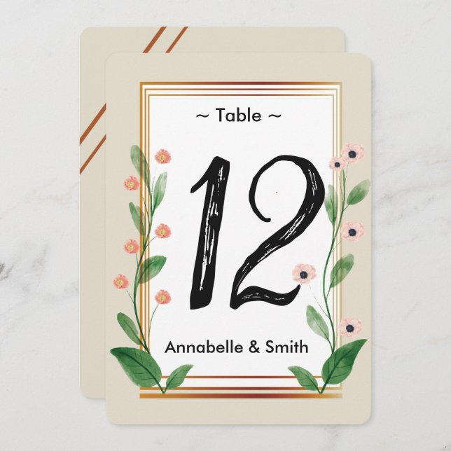 Convites Número de tabela sofisticado Clássico e Elegante (Frente/Verso)