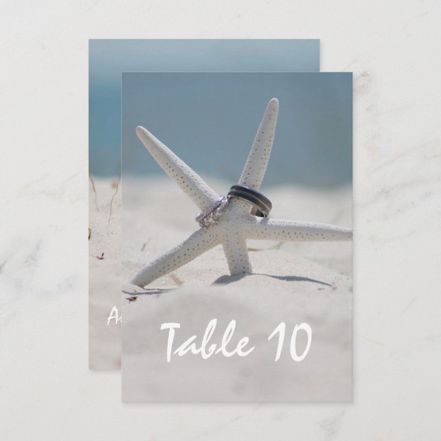 Convites número do lugar da mesa de casamento na praia (Frente/Verso)