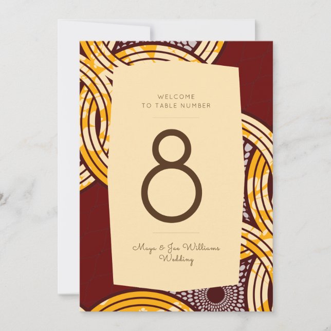 Convites Numero Dourado da Mesa Floral de Ankara Kitenge (Frente)