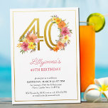 Convites Número Dourado Floral Bonito do Partido aniversári<br><div class="desc">convite de festas aniversário de 40 anos com o número 40 de ouro decorado com flores bonito. Design feminina e elegante com arranjos florais de aquarela em tons de laranja amarelo rosa e roxo. Perfeito para comemoração de aniversário de 40 anos, almoço de aniversário de primavera ou verão, festa de...</div>