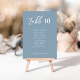 Convites Número e nomes da tabela de casamento azul empoeir