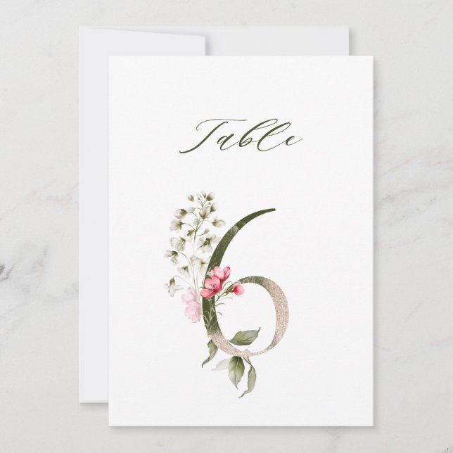 Convites Número floral botânico 5x7 Número 6, Número da mes (Frente)