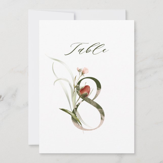 Convites Número floral botânico 8, número de mesa 5x7 (Frente)