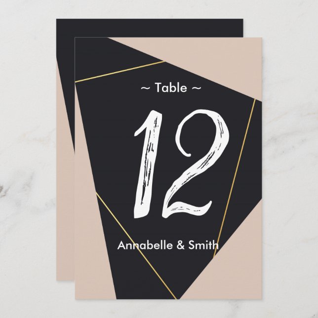 Convites Número geométrico preto-rosa e dourado (Frente/Verso)