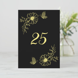 Convites Numero romântico da mesa negra da flor do ouro ele