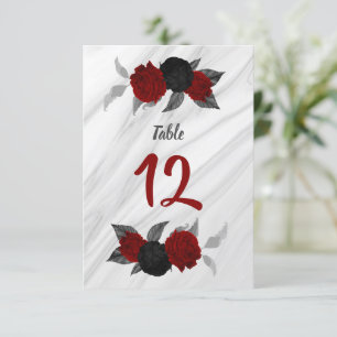 Convites Número romântico de tabela floral vermelho e pre