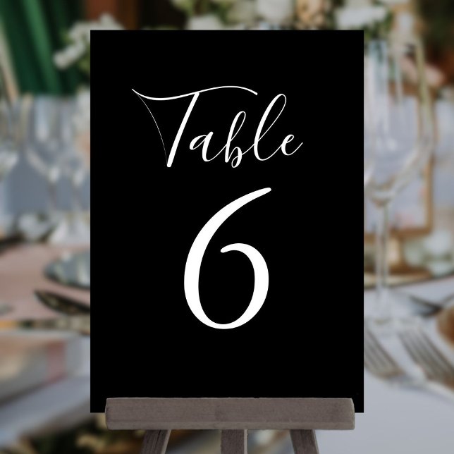 Convites Número Simples De Tabela De Script Chic Preto E Br (Simple Black And White Chic Script Table Number)