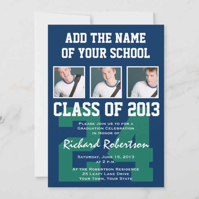 Convites Número Uniforme Azul Escuro de Basebol e Kelly Ver (Frente)