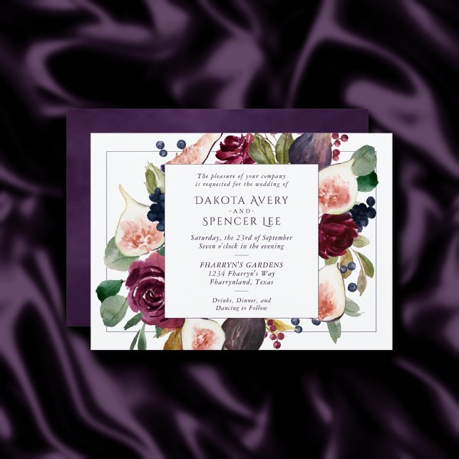 Convites Números Blooming | Vintage Moody Wine Wreath Frame (Criador carregado)