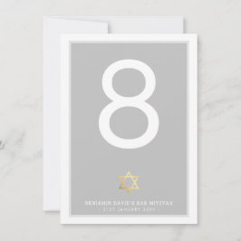 Convites NÚMEROS DA MESA Bar Mitzvah estrela de davi cinza