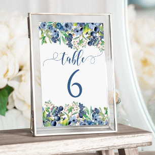 Convites Números da mesa de casamento das flores azuis eleg