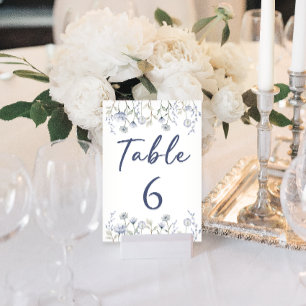 Convites Números da mesa de casamento de flor selvagem azul