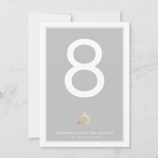 Convites NÚMEROS DA TABELA Bar Mitzvah estrela de david cin (Frente)